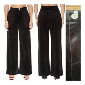 Avec Les Filles Black Velvet Heart Rhinestone Flare Pants NEW